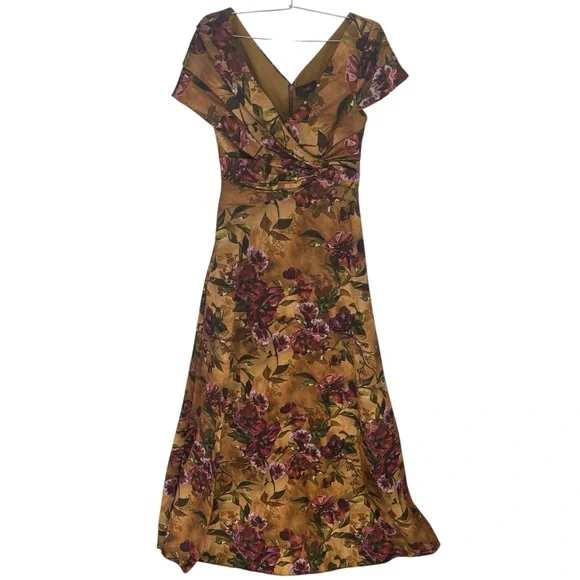 NWOT THEIA Nina Twist Drape A Line Gown in Gilded Poppies - Picture 7 of 14